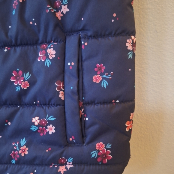GYMBOREE Puffer Blue Floral Girl Sleeveless Vest Size M 7/8 - Picture 5 of 6